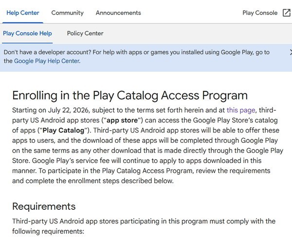 Google announced the Play Catalog Access Program, allowing third-party app stores to access the Google Play catalog in the US. (Source: Google)