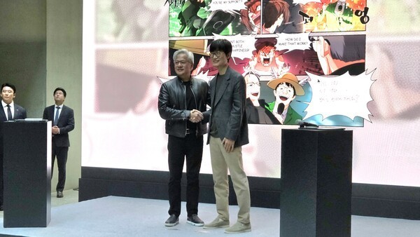 During his visit to Naver in June 2026, NVIDIA Chief Executive Officer Jensen Huang met with Naver Chairman Lee Hae-jin to discuss future areas of collaboration. (From left) Jensen Huang, Chief Executive Officer of NVIDIA, and Lee Hae-jin, Chairman of Naver. (Photo: THE ELEC)