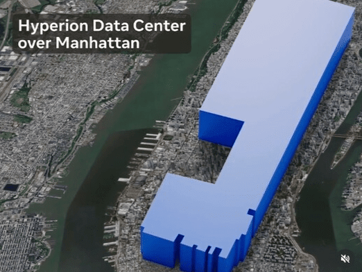 Meta CEO Mark Zuckerberg shared an image comparing the planned 5GW Hyperion data center in Louisiana with the size of Manhattan to illustrate the scale of the project. (Source: Mark Zuckerberg's X account)