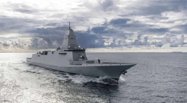 A rendering of Hanwha Ocean's next-generation destroyer (KDDX).