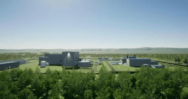 An artist’s rendering of TerraPower’s small modular reactor (SMR) power plant in Wyoming, US.