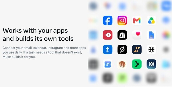 Meta emphasizes Muse's broad app integrations. (Source: Meta Muse introduction page)